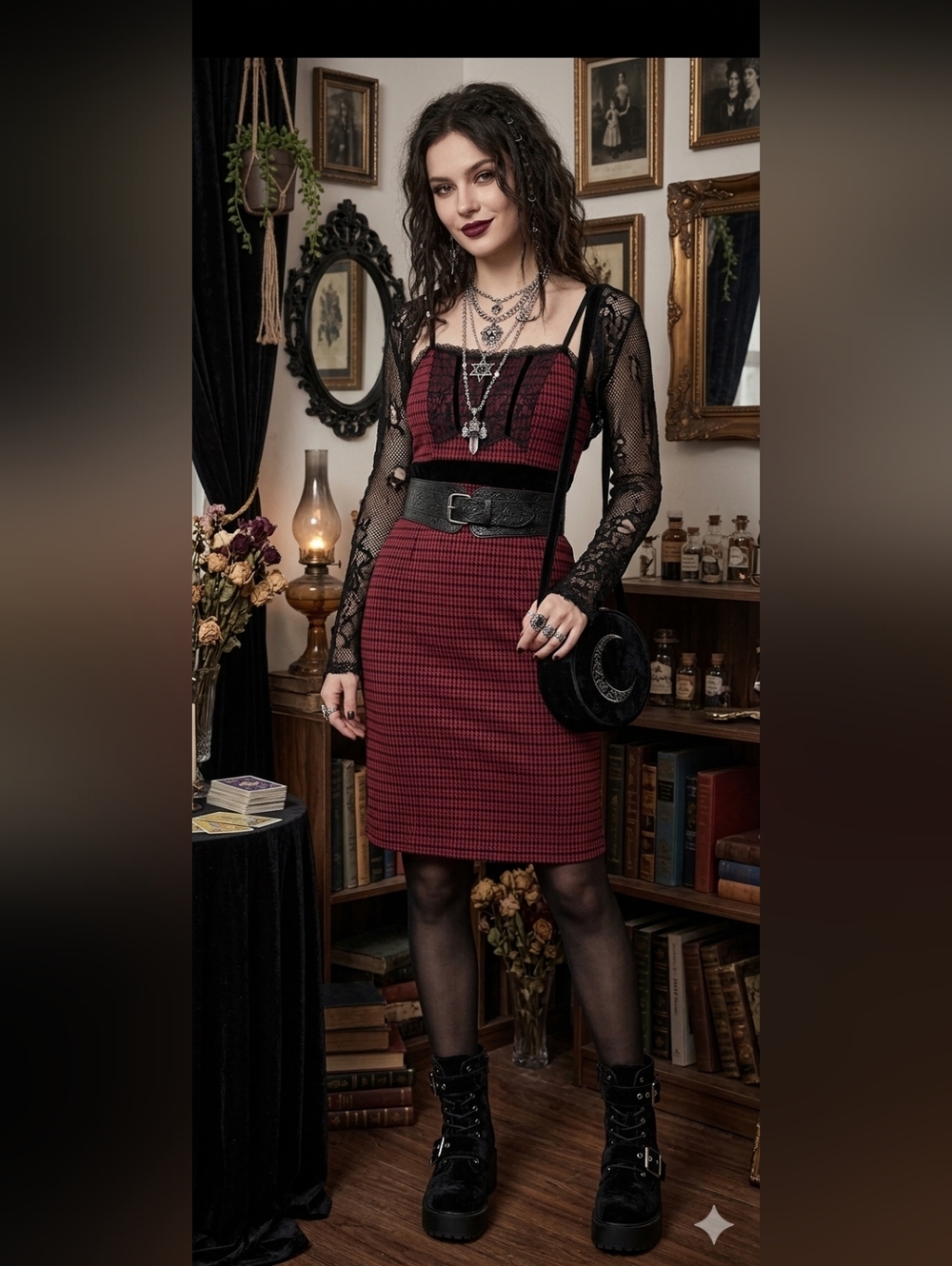 BSEVENI Red & Black Sundress Velvet Lace Whimsygoth Size 2XL